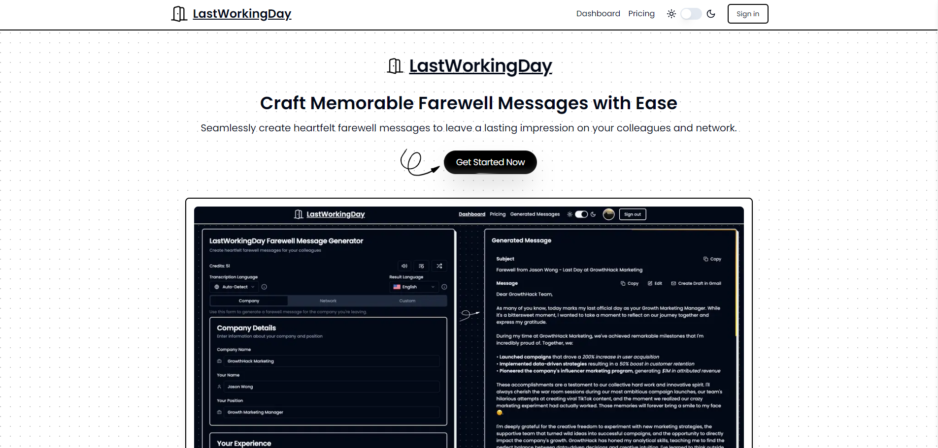 LastWorkingDay: Create Heartfelt Farewell Messages Easily - AItrendytools
