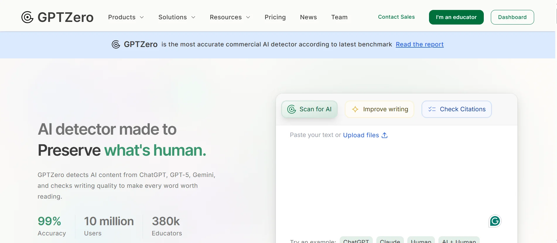 GPTZero: Detect AI Content Free - 99% Accurate AI Checker - AItrendytools